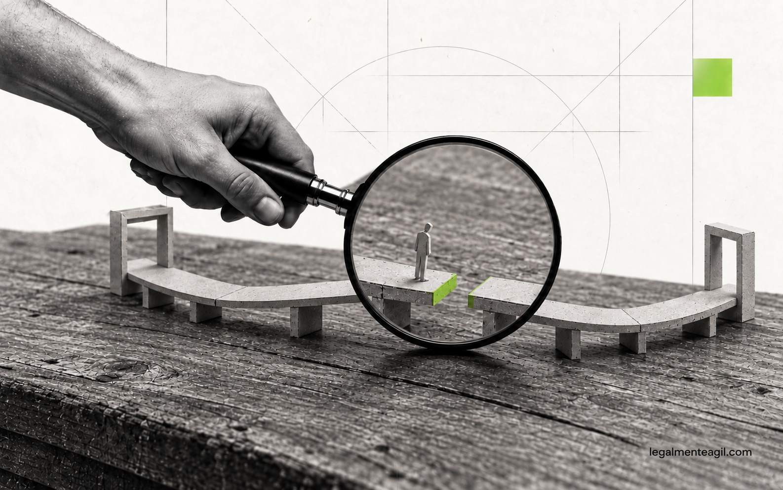 Ilustración editorial del artículo: Discovery en Legal Product Design: ¿Y si estás diseñando una solución para un problema que tu cliente no tiene?