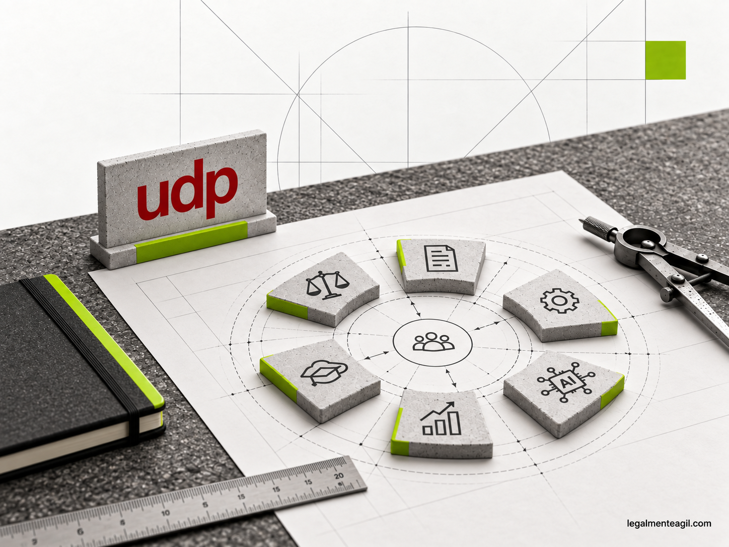 Ilustración editorial del artículo: UDP lanza curso de Dirección Estratégica y Desarrollo de Servicios Jurídicos